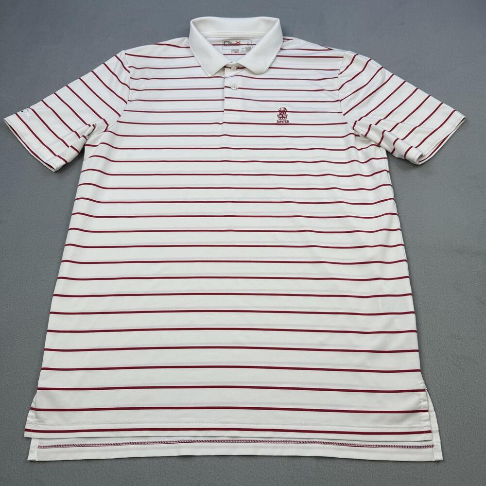 RLX Polo Shirt Mens Medium White Red Stripe Jupiter Golf Stretch Performance Top